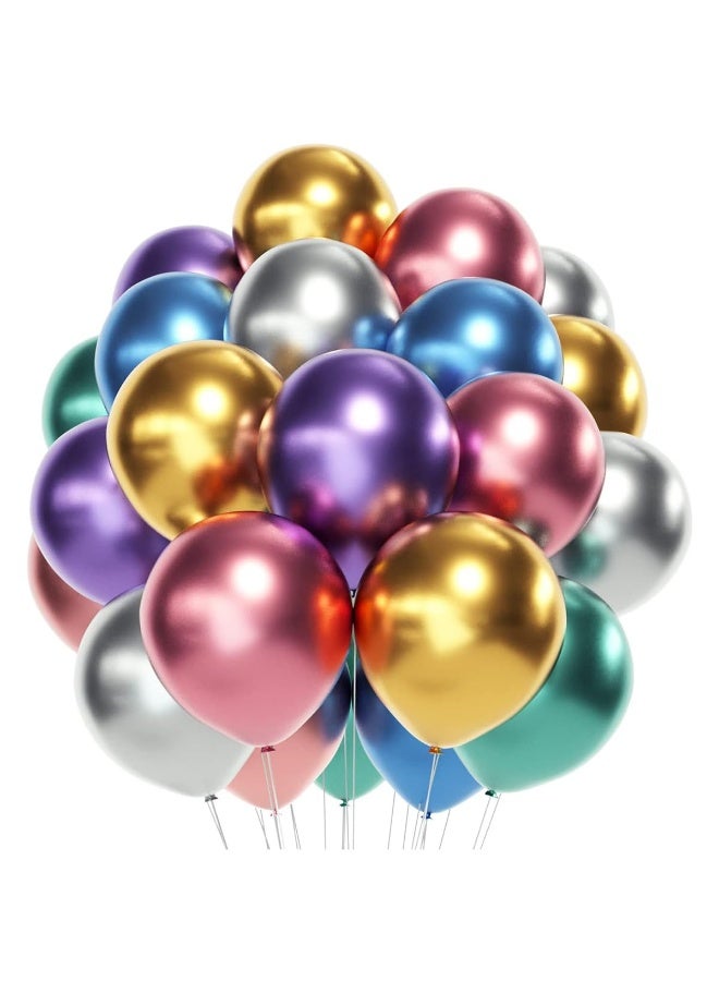 Halamodo 50Pcs 10 Inch Metallic Latex Balloons | Decorated Party Balloons| Multicolor Assorted for Valentine’s Day Birthday Wedding Home Party Decoration | High-Gloss Foil-Look Latex Balloons | Holiday Celebration Festival Decor Set - Image 1